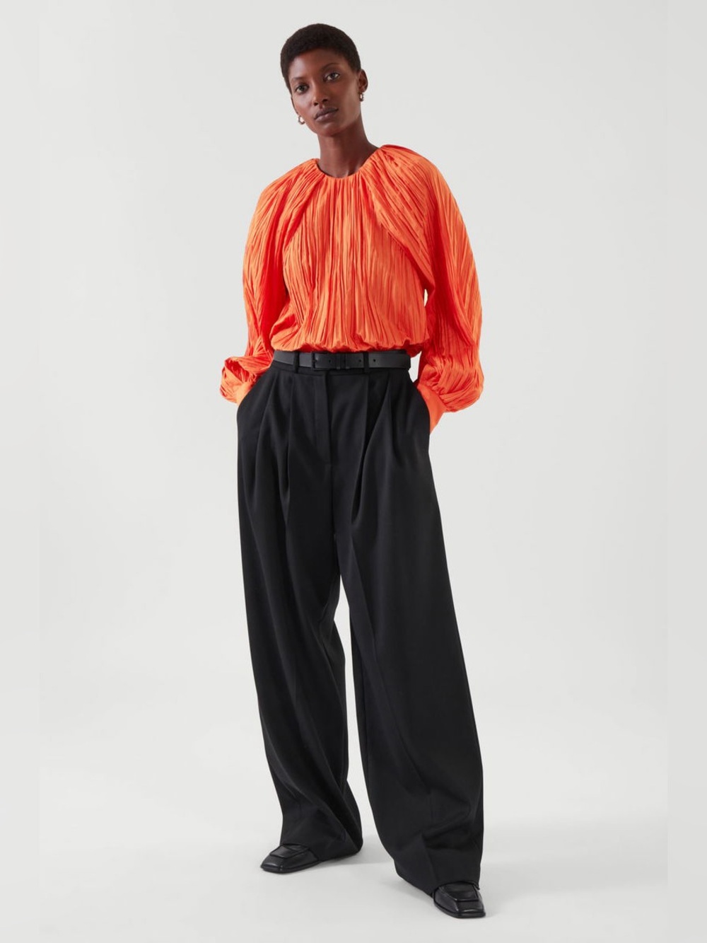 COS Orange Pleated Balloon Sleeve Blouse Size US 10